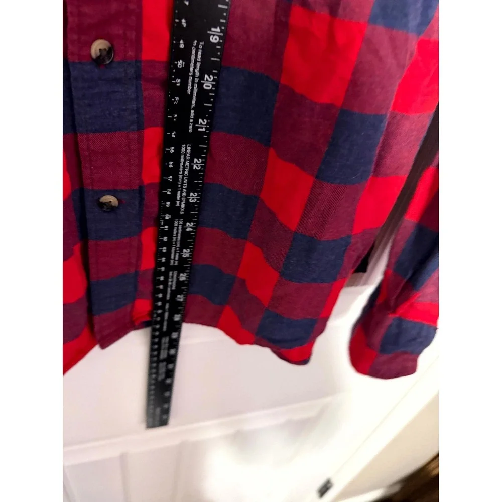 Banana Republic Button Down Shirt Mens Medium Red Navy Luxe Flannel Grant Fit